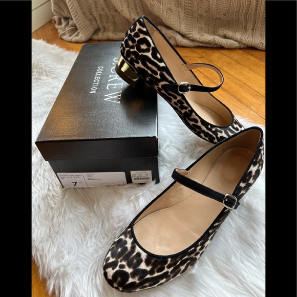 J.Crew Womens Janey calf hair flats leopard print shoes flats 7.5 Mary Jane - Picture 3 of 16